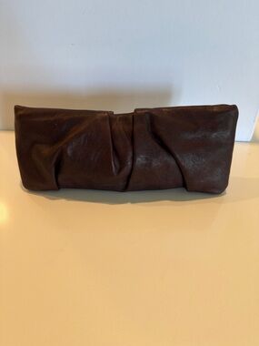 Elegant Brown Leather Ruched Clutch leather excellent condition made in USA